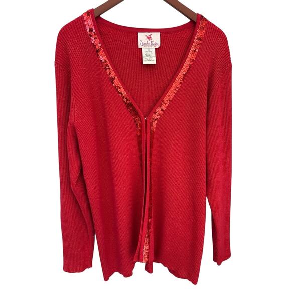 Quacker Factory 1X Red Ribbed Knit Sweater - Picture 1 of 8